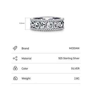 S925 sterling silver vintage hollow heart ring with zircon inlay and 6.6mm width