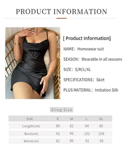 Guide des tailles détaillé et mesures pour la nuisette en soie noire et vêtements de nuit