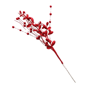 Sparkly red Christmas berry stems with glitter coating for festive DIY home decoration