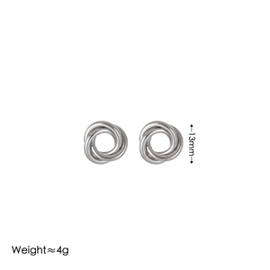 Polished silver knot twist stud earrings in 18k plated stainless steel, 13mm size