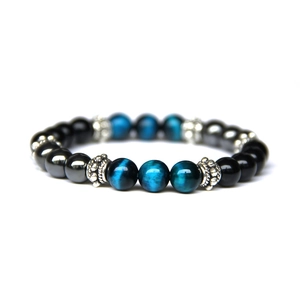 Natural Tiger Eye Stone Beaded Bracelet Obsidian Hematite Round Beads Elastic Energy Wristband For Men Women