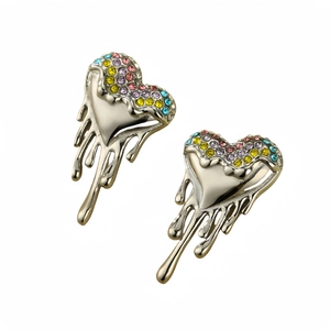 Lava heart drop earrings in silver stainless steel with colorful rhinestone inlays