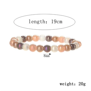 8mm natural crystal bead bracelet with iridescent finish on elastic cord, 19cm length