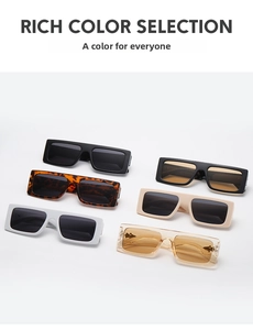 Selection of retro oversized rectangle sunglasses in black, leopard, and ivory colors
