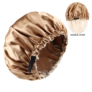 Double-layer satin sleep cap in champagne and cream with adjustable elastic band