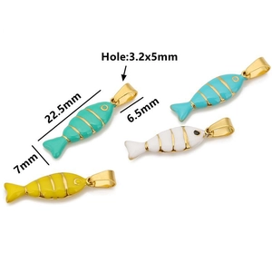 18K gold plated stainless steel fish pendant charms in blue white and yellow colors