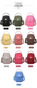 Grid view of multi-color waterproof nylon crossbody phone bags with adjustable straps