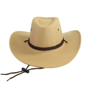 Cappello da cowboy western kaki in finta pelle con fascia intrecciata e sottogola