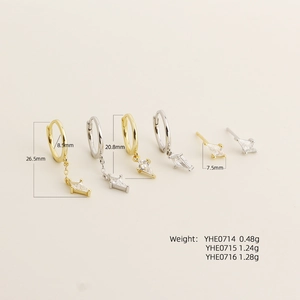 Boucles d'oreilles créoles S925 argent massif et zircon géométrique en or et argent