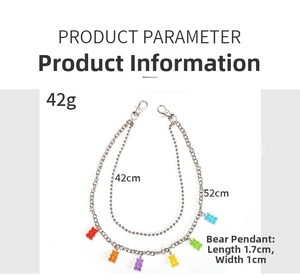 Maattabel voor dubbele regenboog beer ketting met lengtes van 42 cm en 52 cm