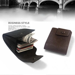 Detail view of multi-slot PU leather wallet showing large accordion card capacity
