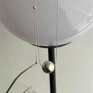 Minimalist 925 sterling silver ball pendant necklace with polished mirror finish