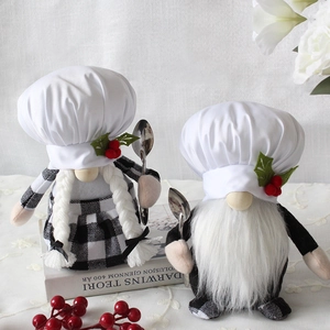 Charming Christmas chef gnome plush doll set with white hats and metal spoons