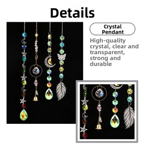 Detail view of 4-piece sun catcher set with crystal prism balls and metallic charms