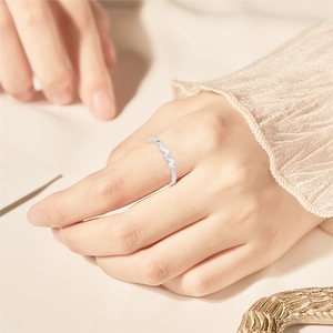 Minimalist heartbeat wave mirror polished stainless steel open ring for women on finger