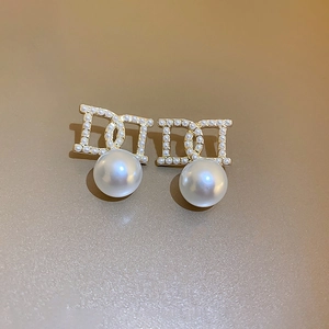 Letter D Dangle Earrings Copper Micro Inlaid Imitation Artificial Pearl Elegant French Style Women With 925 Sterling Silver Earring Post