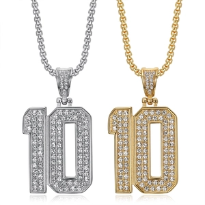 Collar con Colgante de Número 10 Hip Hop de Acero Inoxidable para Hombre Dorado Plateado Galvanizado Joyería Strass