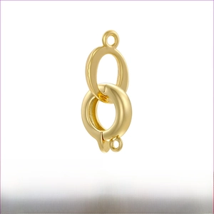 Detail view of 18K gold plated brass oval double-ring connector for jewelry making
