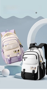 Detail view of large capacity waterproof backpacks with multi-pockets and cute charms