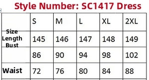 Detailed size chart for V-neck sleeveless sequin chiffon evening dress showing S-2XL dimensions