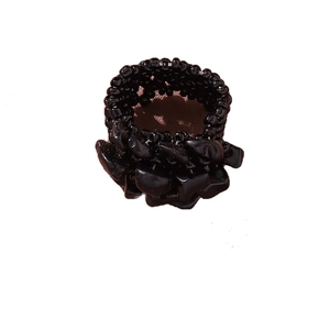 Handcrafted black natural stone beaded ring with irregular polished crystal accents