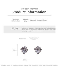 Detailed dimensions of crystal flower earrings featuring copper and zircon materials