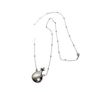Silver perfume bottle pendant necklace with long beaded chain and lobster clasp