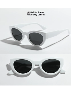 Close-up of white frame sunglasses with grey lenses in a 45-degree angle view C5