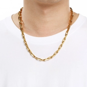 18K gold plated stainless steel O-chain necklace for men and women on white T-shirt