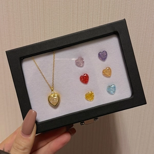 S925 sterling silver heart necklace set with six colorful 8A zircon pendant stones