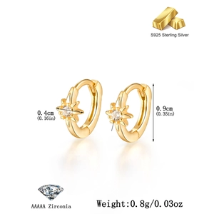 Detail of S925 sterling silver star earring with AAAAA zirconia and product dimensions