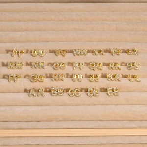 Initial Letter Stud Earrings Copper IP Gold Plated AAA Cubic Zirconia Minimalist Personalized Jewelry For Women