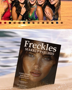 Detail of waterproof freckle makeup patches in gold and silver for festival glamour