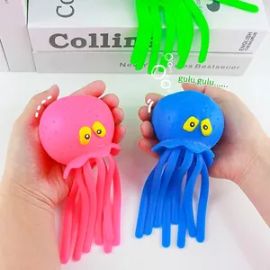 Jouets pieuvre à presser roses et bleus en silicone souple pour le stress et les jeux d'eau