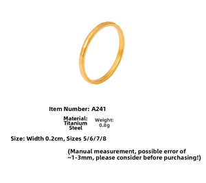 Detail specifications of 18k gold plated stainless steel ring with 0.2cm width and 0.8g weight