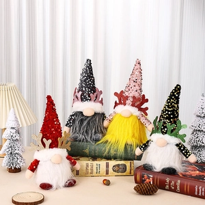 Lot de 4 gnomes de Noël avec bois de renne et paillettes sur livres vintage