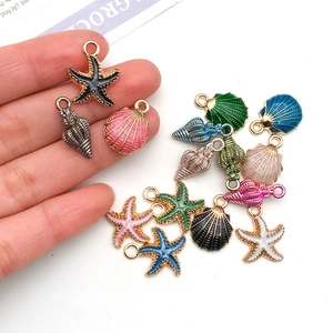 Cartoon sea shell and starfish alloy enamel charms set for DIY jewelry making
