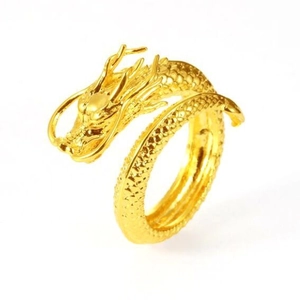 Detailed view of adjustable golden dragon ring showing intricate scale patterns and dragon head