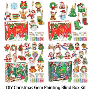 Christmas DIY Diamond Painting Keychains Acrylic Rhinestone Cartoon Art Handcrafted Pendant Ornaments