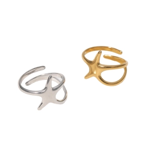 Adjustable minimalist stainless steel starfish rings in gold and silver finish