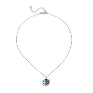 Silver stainless steel necklace with blue planet pendant and sparkling star accents