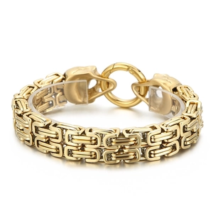 Golden Byzantine chain bracelet for men in stainless steel with round spring clasp