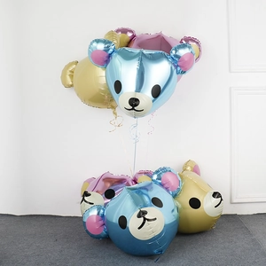 3D bear-shaped aluminum foil balloons in blue, gold and purple for party decor