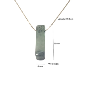 Detail view of rectangular crystal pendant showing 25mm height and 40cm chain specs