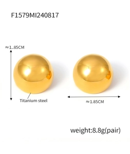 Detailed view of 1.85cm polished gold titanium steel dome earrings weighing 8.8g