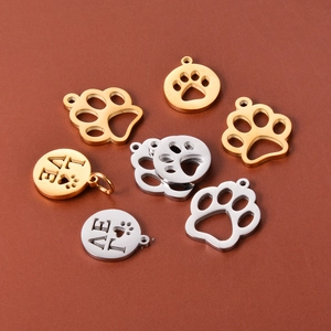Polished stainless steel LOVE paw print charms for DIY jewelry making in gold and silver