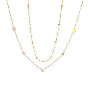 Double-layer 18K gold-plated titanium steel necklace with butterfly pendants