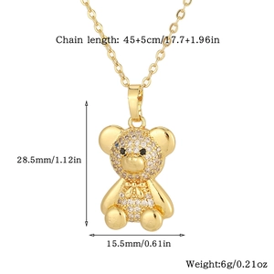 Detailed view of zircon-encrusted bear pendant with precise size and weight measurements