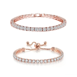 Copper Tennis Bracelet With Round Cubic Zirconia And 18K White Gold Plated Adjustable Bolo Clasp Elegant Jewelry For Women
