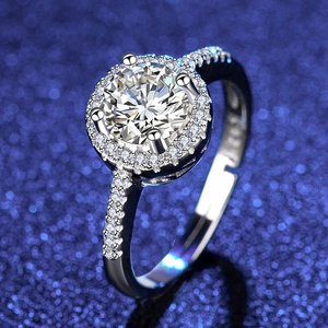 Macro shot of S925 sterling silver stamp and sparkling halo zircon diamond ring detail